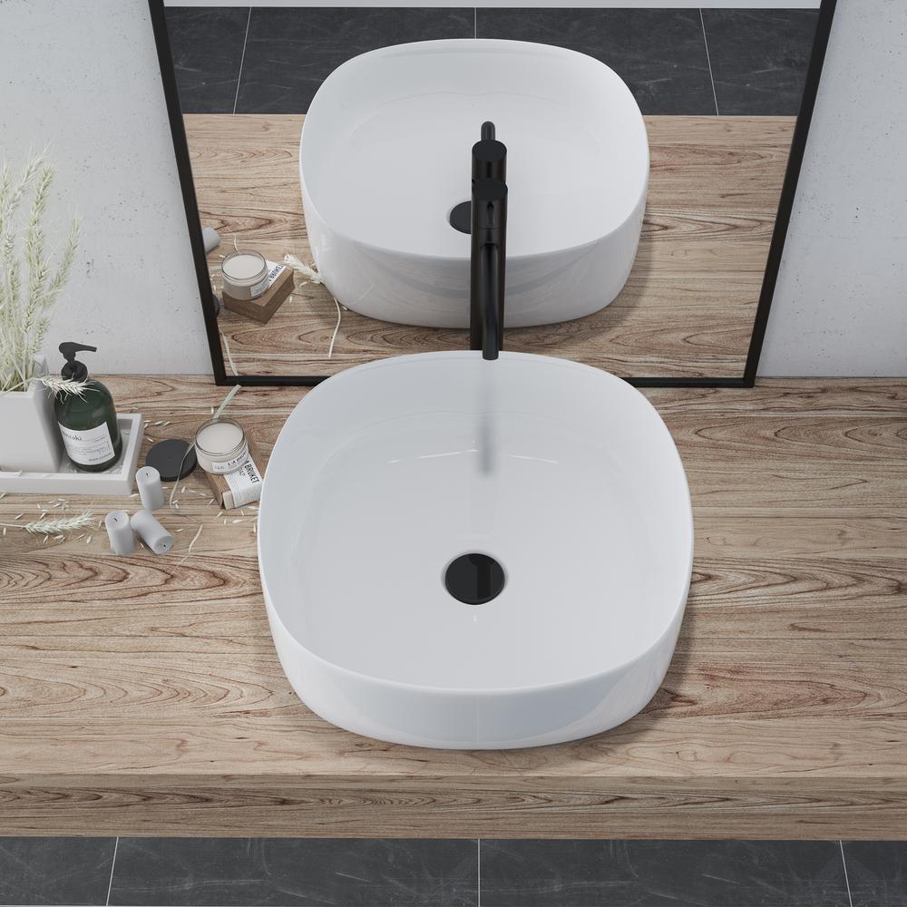 16 in. Square White Finish Ceramic Bathroom Vanity Sink. Picture 7