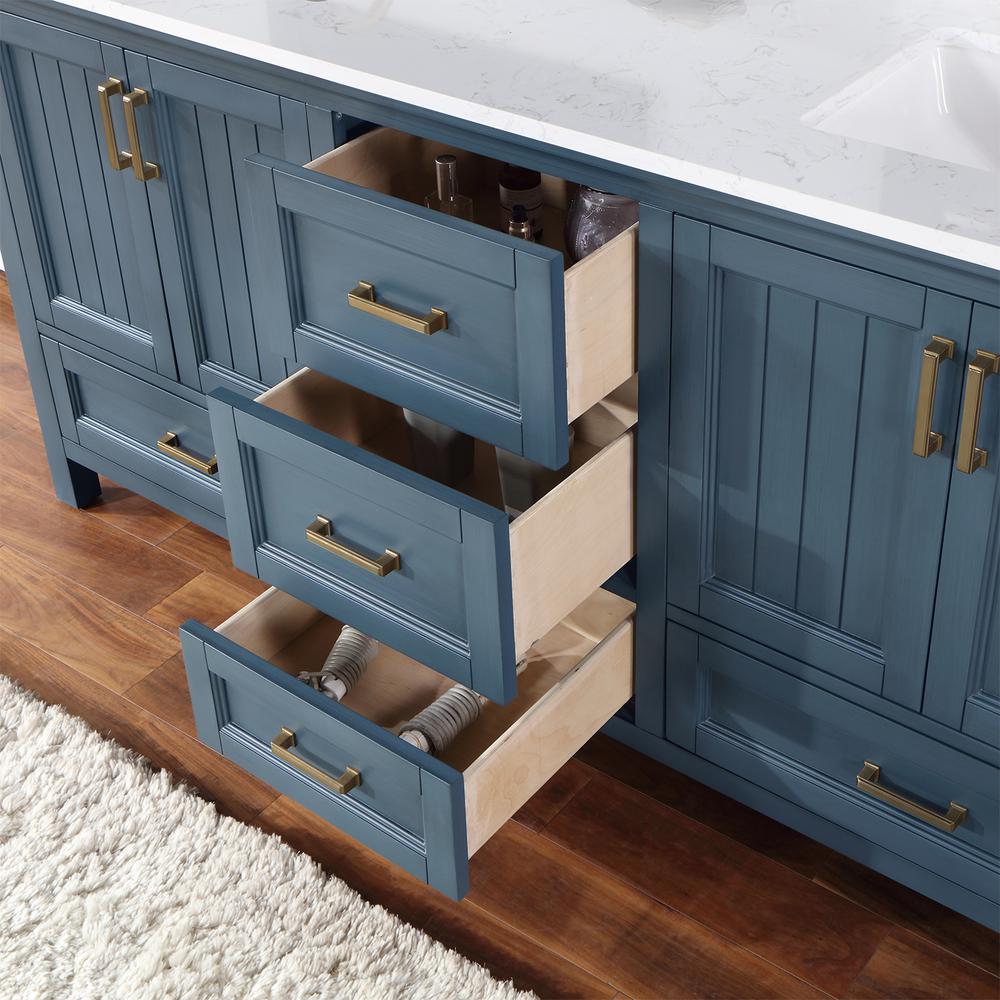 72" Double Bathroom Vanity Set in Classic Blue without Mirror. Picture 9