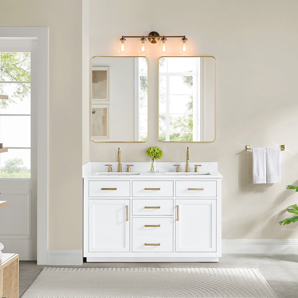 54" Double Bathroom Vanity in White with Grain White. Picture 2