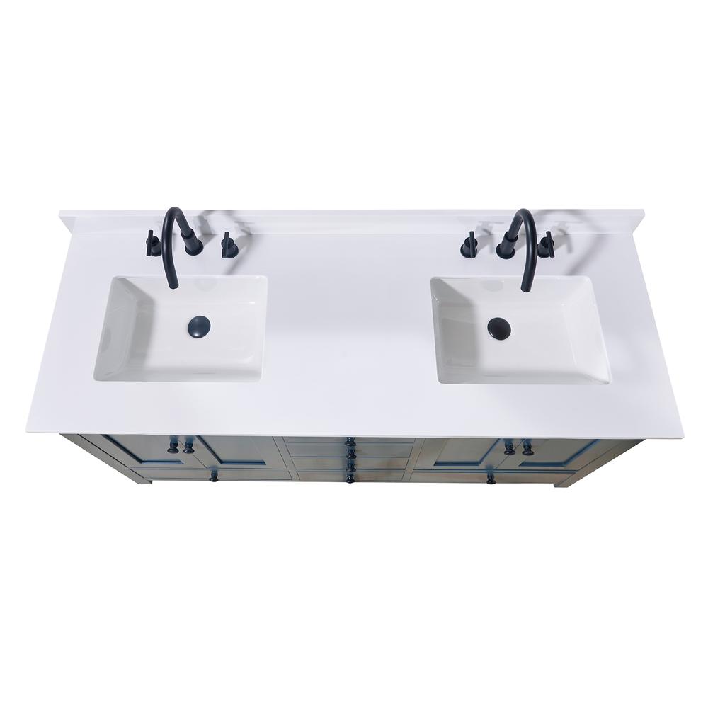 61. in Composite Stone Vanity Top in Snow White with Double White Sink. Picture 5
