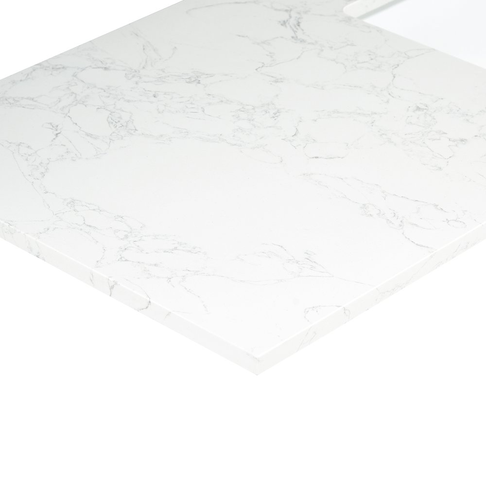 Ceres 73. in Engineered Stone Vanity Top in Grain White with Double White Sink. Picture 3