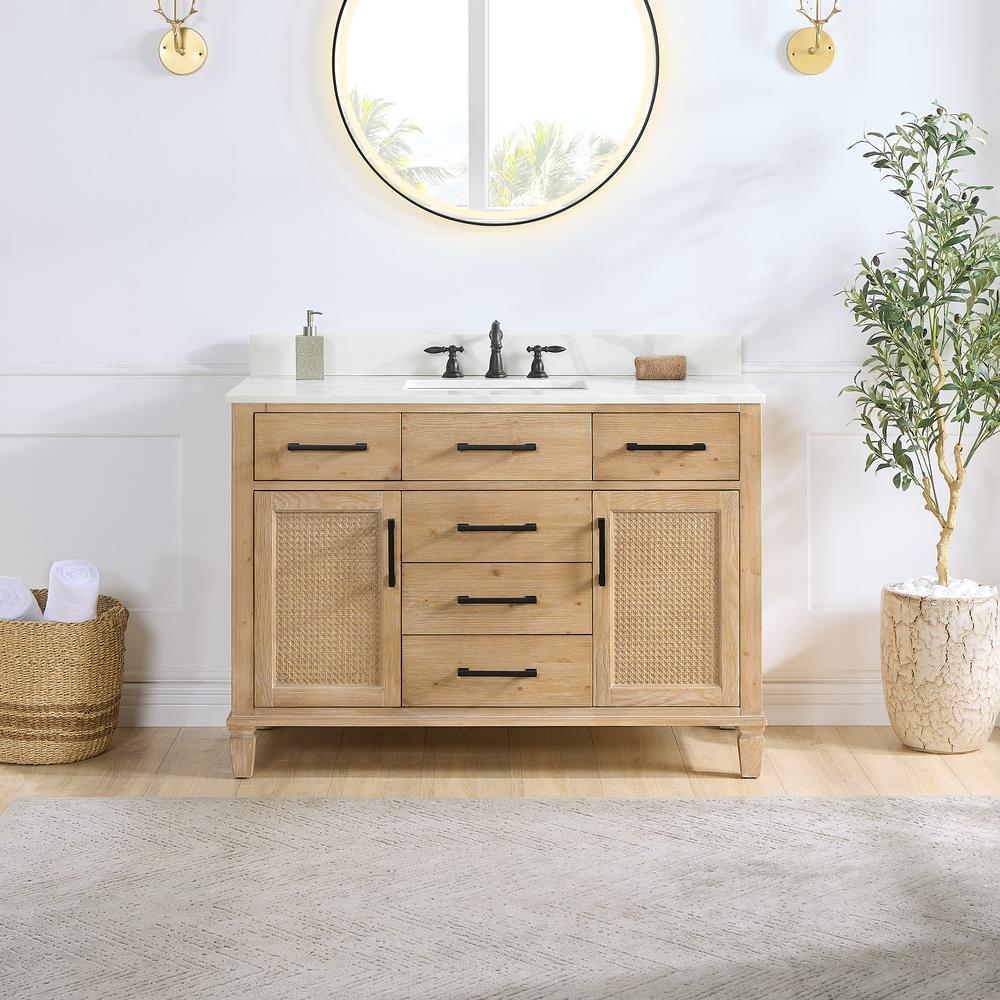 Single Bathroom Vanity in Weathered Fir with Stone Countertop without Mirror. Picture 2