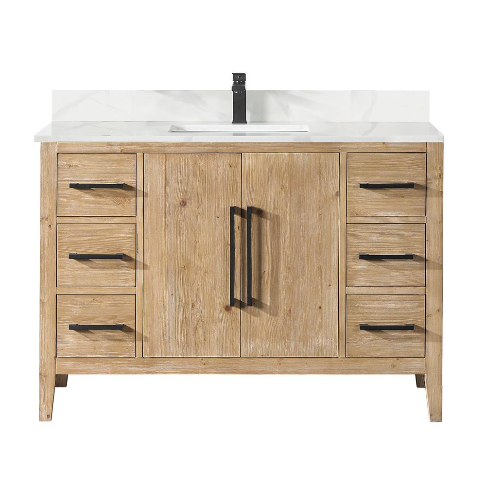 Single Bathroom Vanity in Weathered Fir with Stone Countertop without Mirror. Picture 1