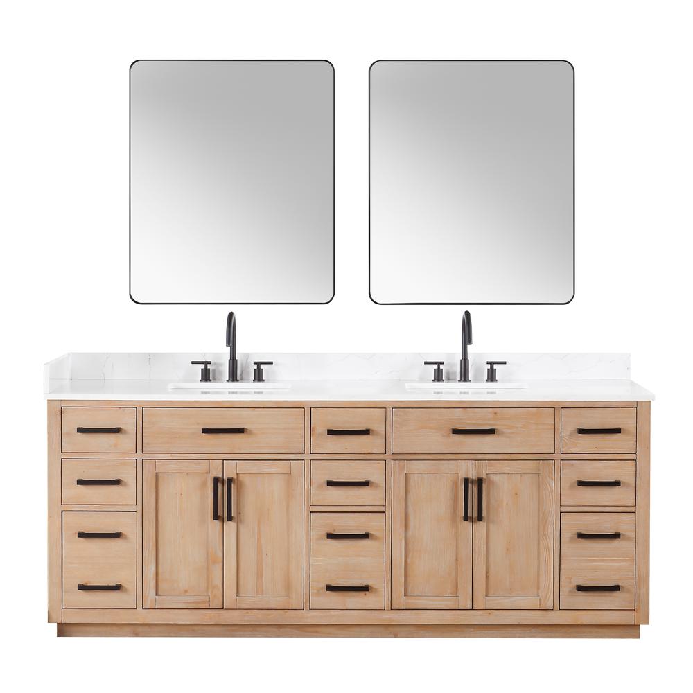 84" Double Bathroom Vanity in Light Brown with Mirror. Picture 1