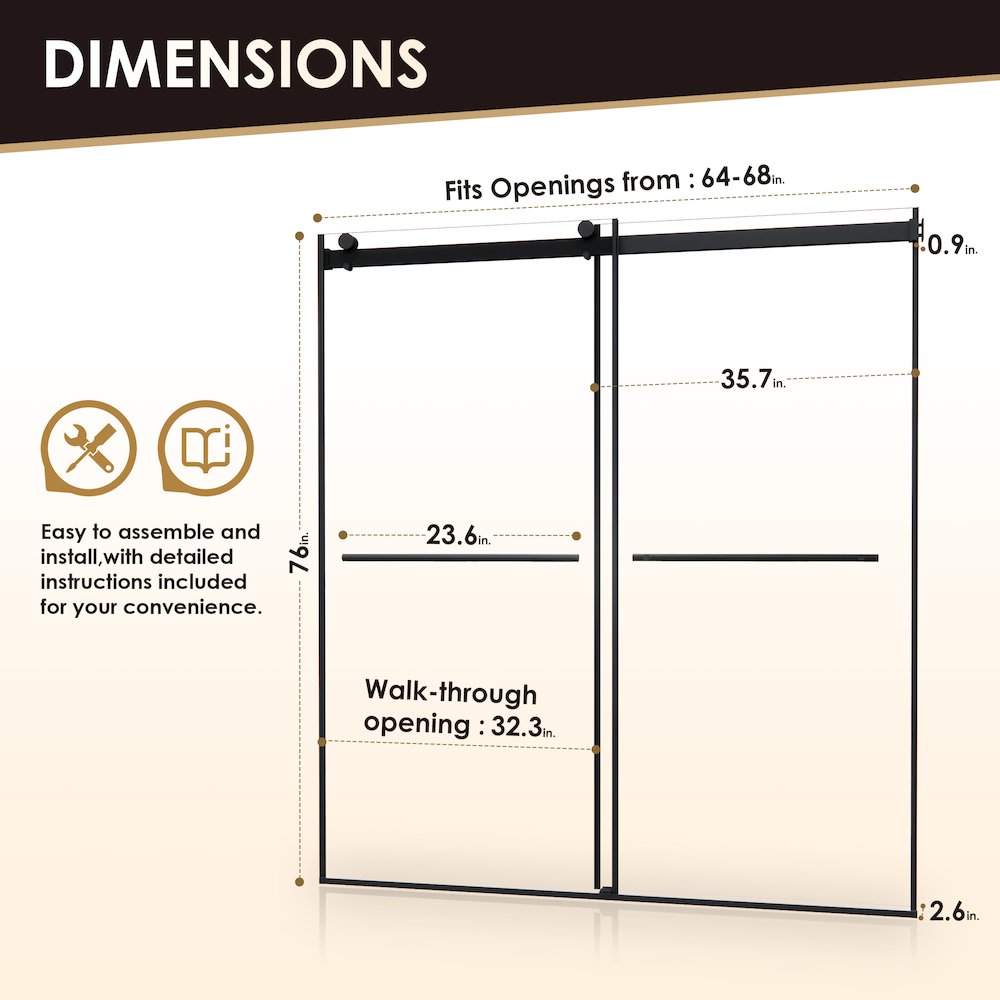 Frameless Exposed Roller Shower Door in Matte Black with Clear Glass. Picture 13