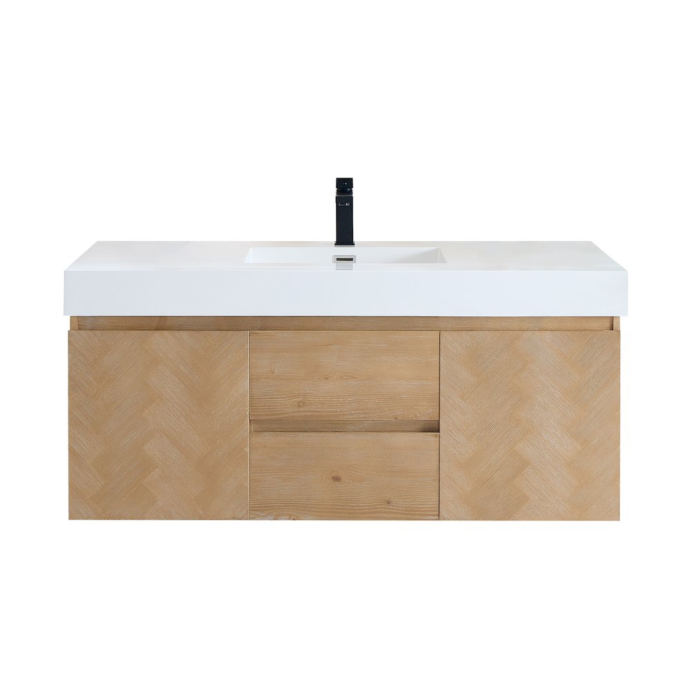 Single Bathroom Vanity in Light Brown White Artificial Drop-in Sink. Picture 1