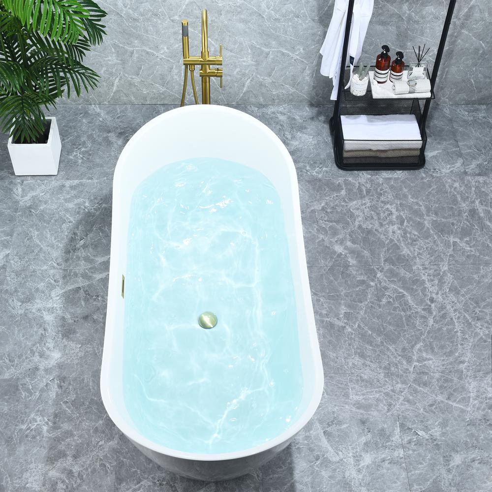 Vansza 67" x 32" Flatbottom Freestanding Acrylic Soaking Bathtub in Glossy White. Picture 8