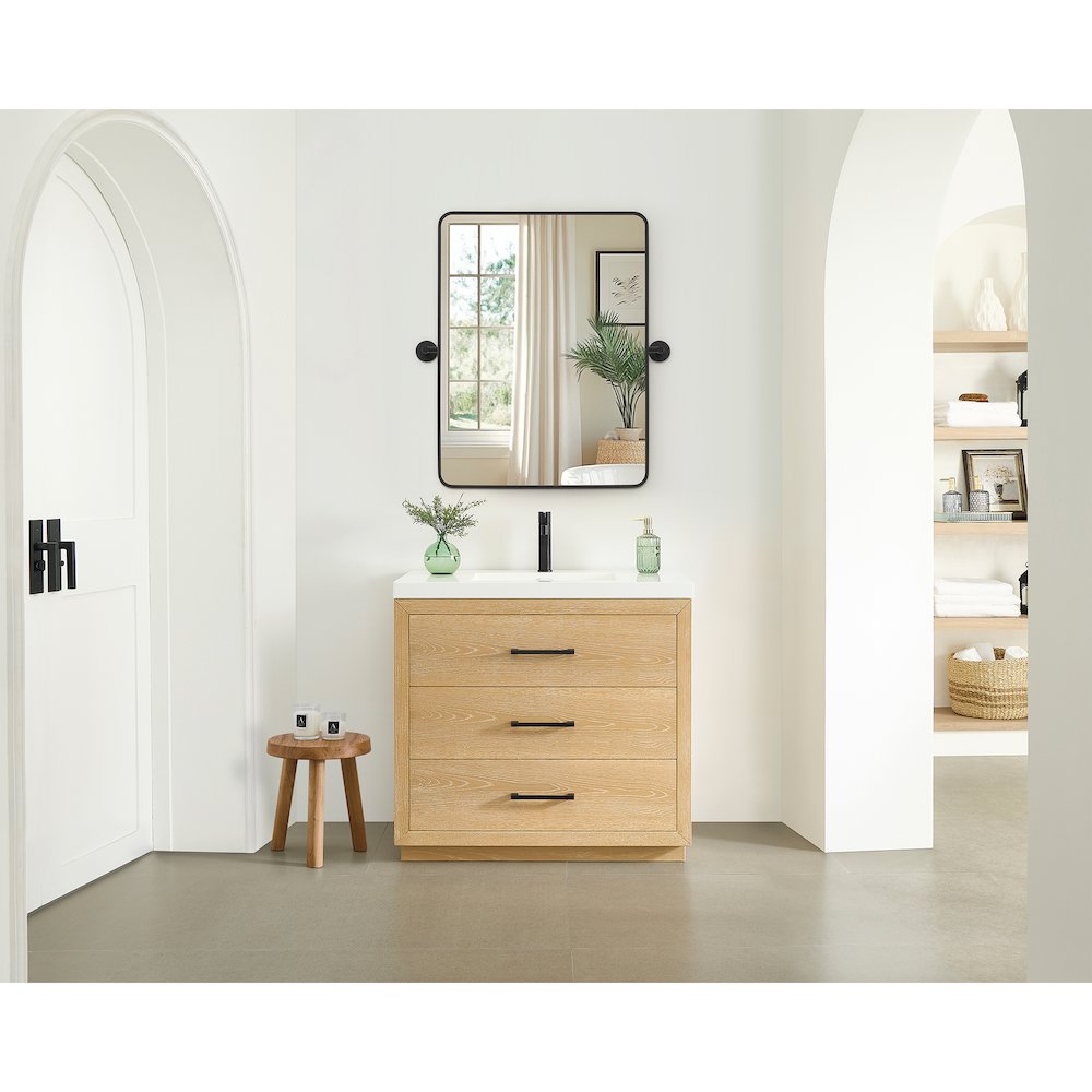 24x32'' Aluminum Framed in Matte Black Modern Bathroom Pivot Wall Mirror. Picture 16