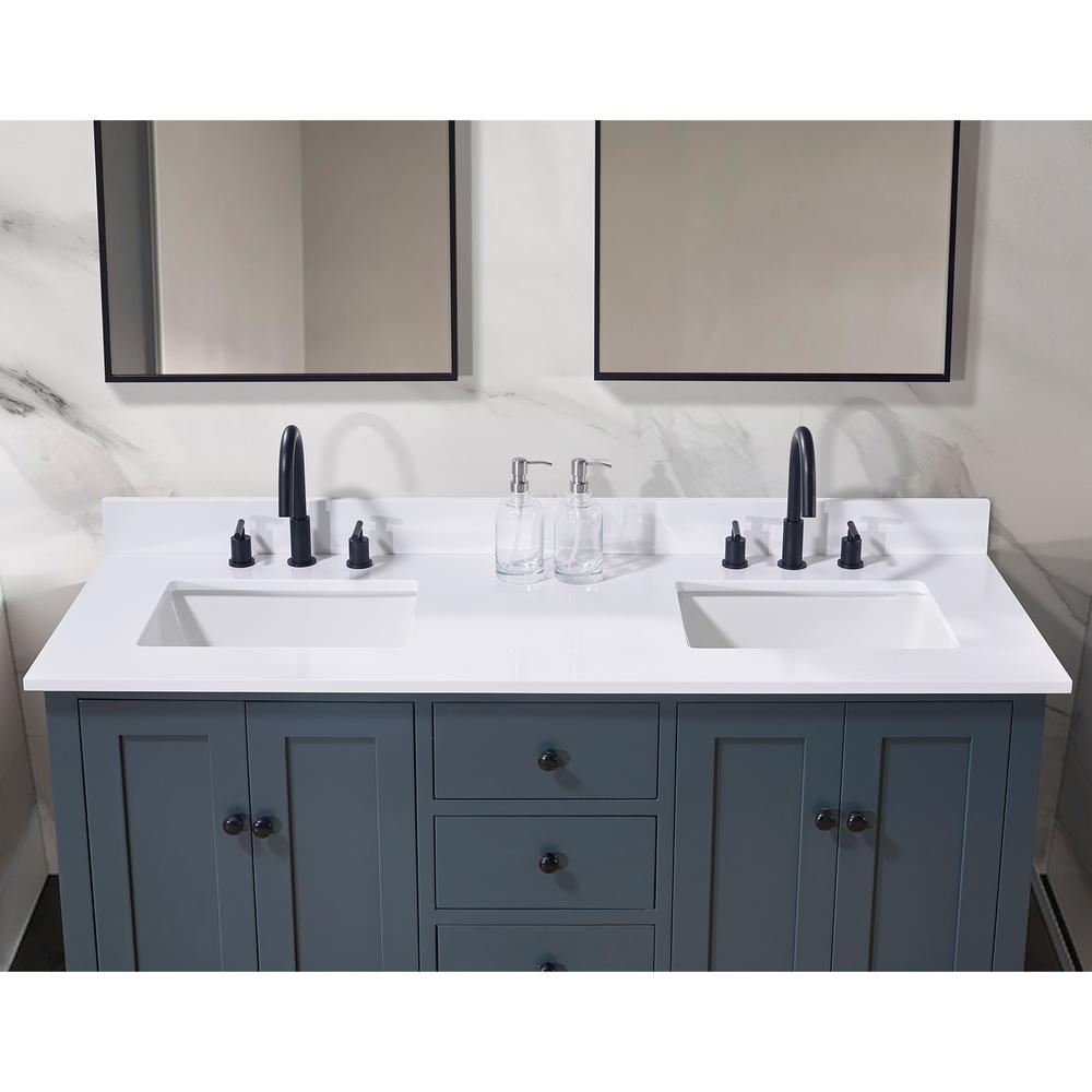 61. in Composite Stone Vanity Top in Snow White with Double White Sink. Picture 8