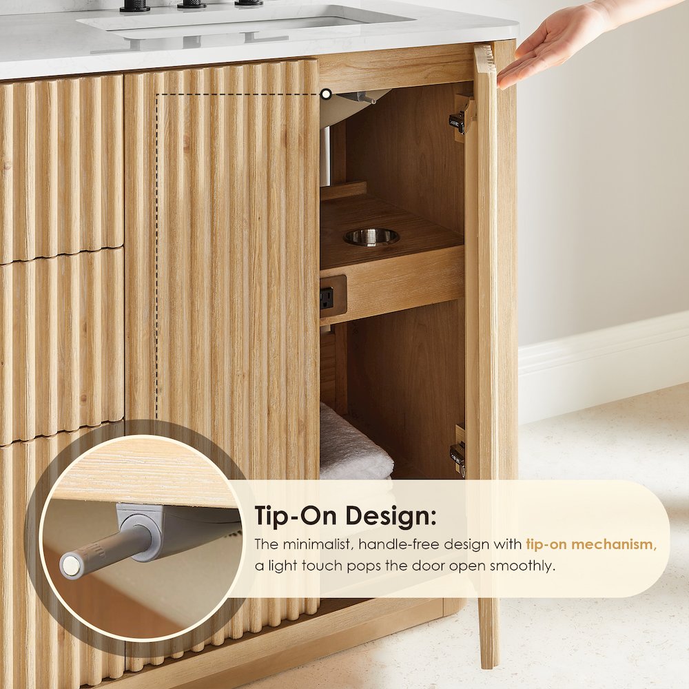 36" Single Bathroom Vanity in Washed Light Brown with Grain White. Picture 14