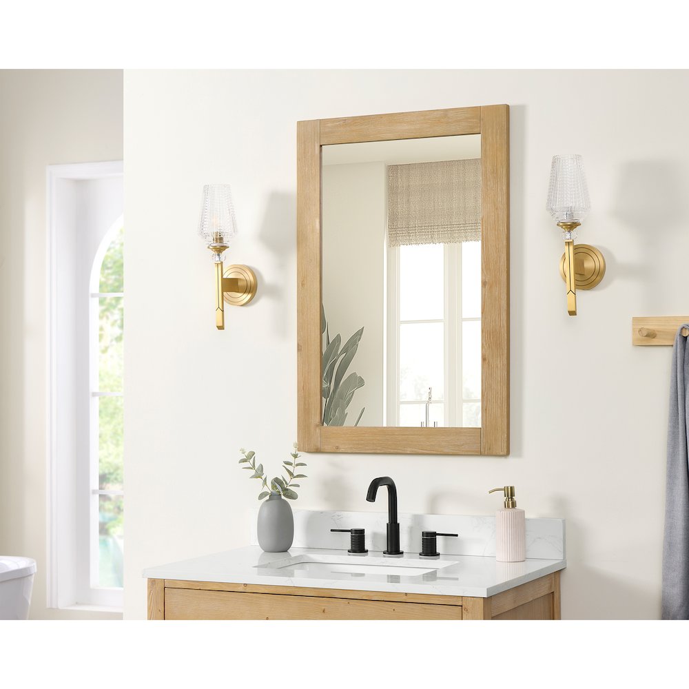 24" Rectangular Bathroom Wood Framed Wall Mirror in Light Brown. Picture 7