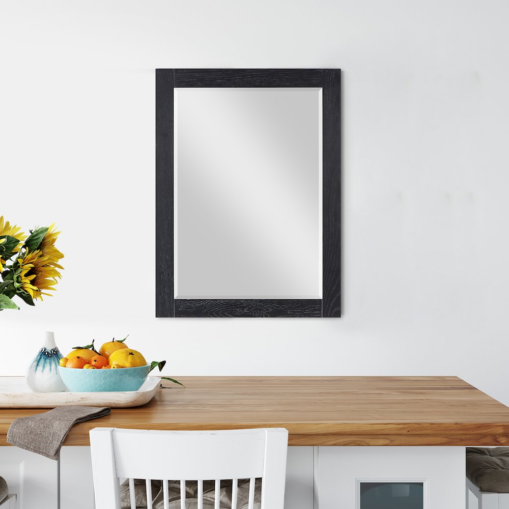 28" Rectangular Bathroom Wood Framed Wall Mirror in Black Oak. Picture 9