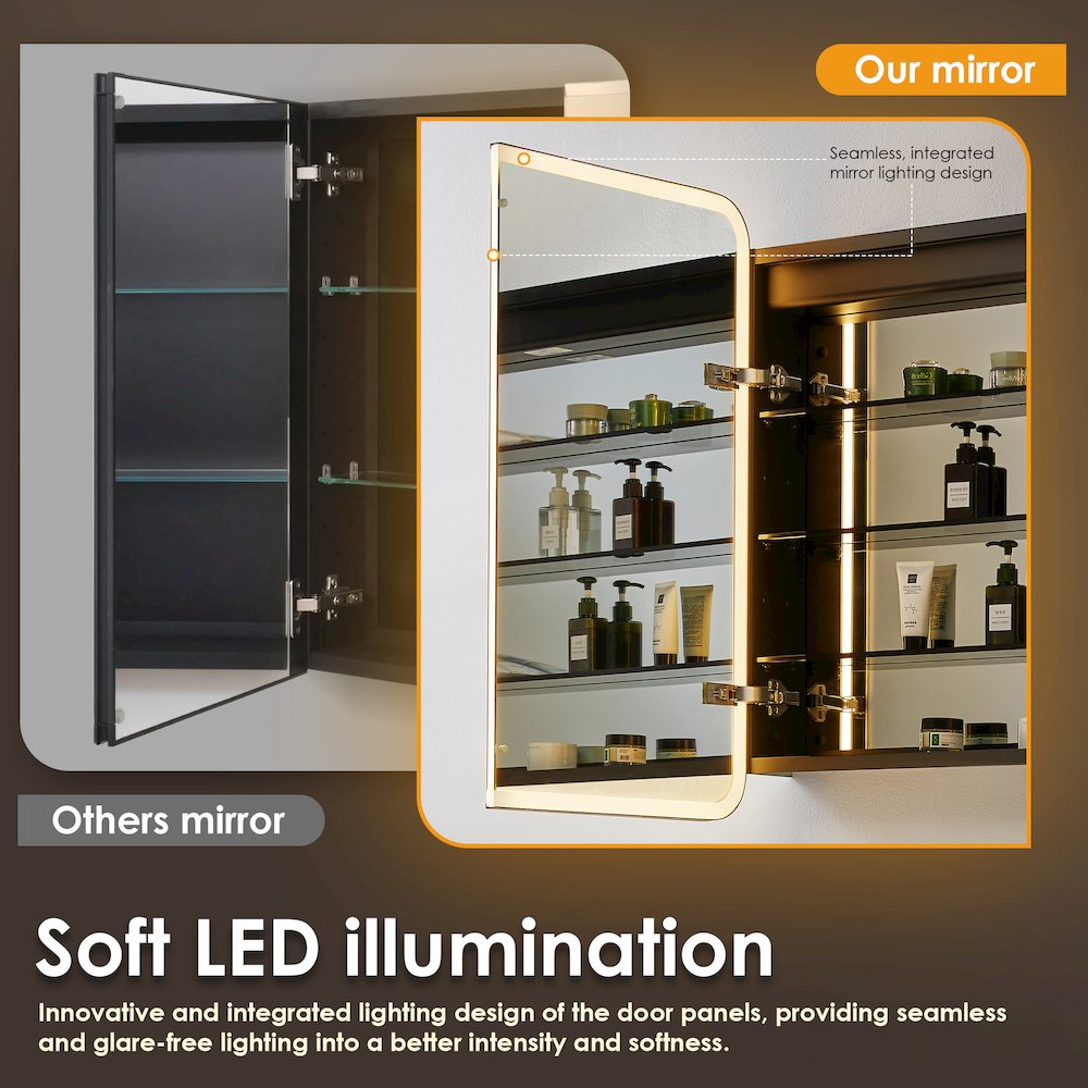 36"x32" Rectangular Bathroom Black Aluminum Mirror Medicine Cabinet. Picture 9