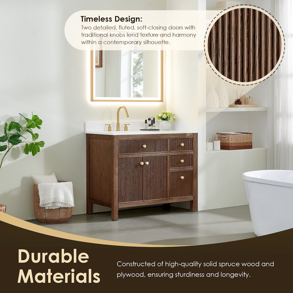 Cerrito 42" Single Bathroom Vanity in Brown Brushed Oak. Picture 6