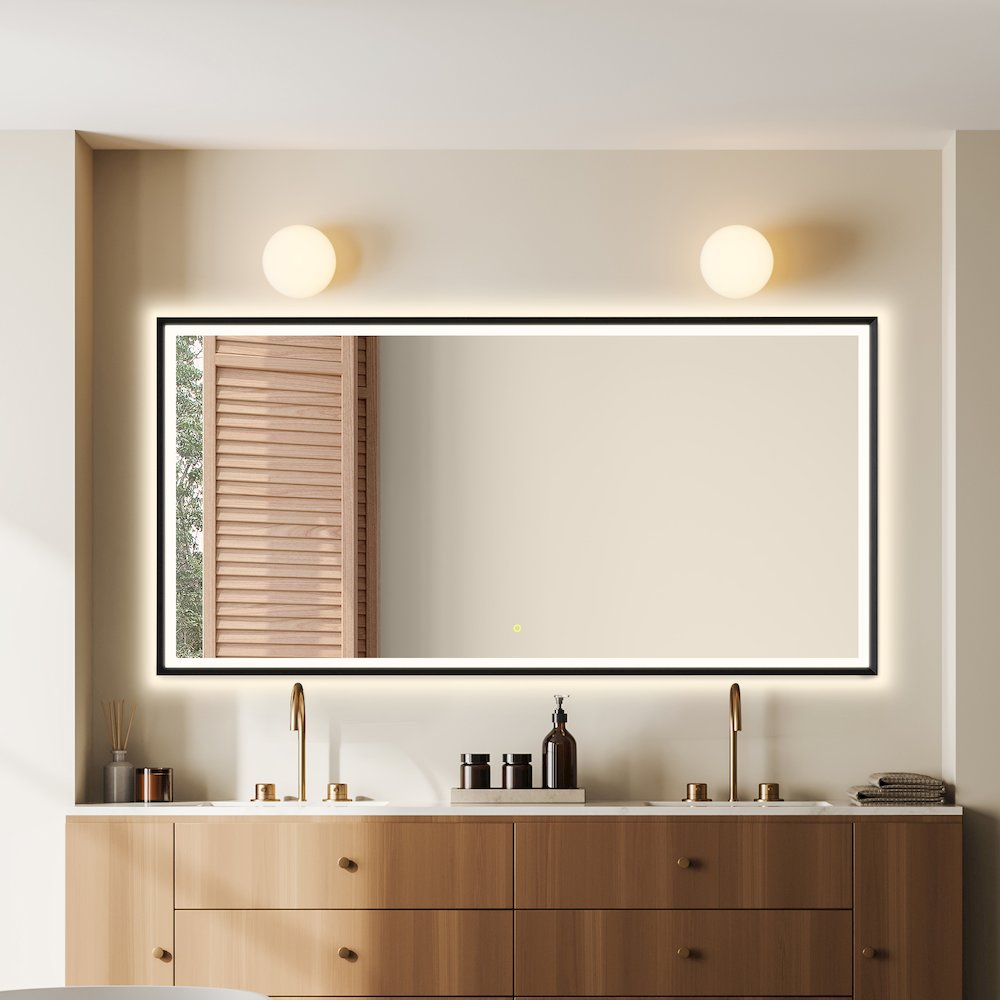 72"x36" Rectangular Wall Mirror in Matte Black Aluminum Framed. Picture 6
