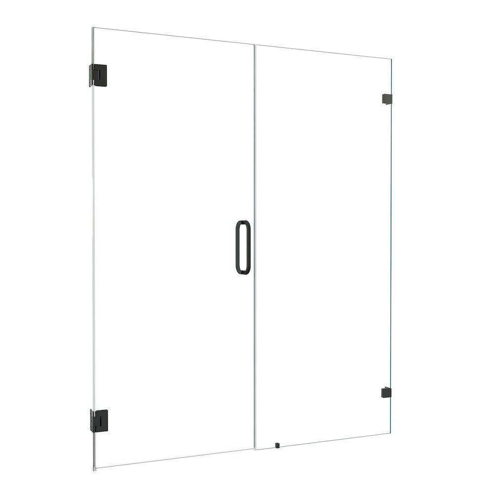 Frameless Hinged Shower Door in Matte Black with Clear Glass. Picture 2