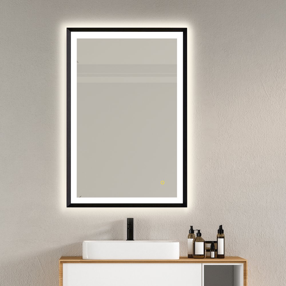 24"x36" Rectangular Wall Mirror in Matte Black Aluminum Framed. Picture 6