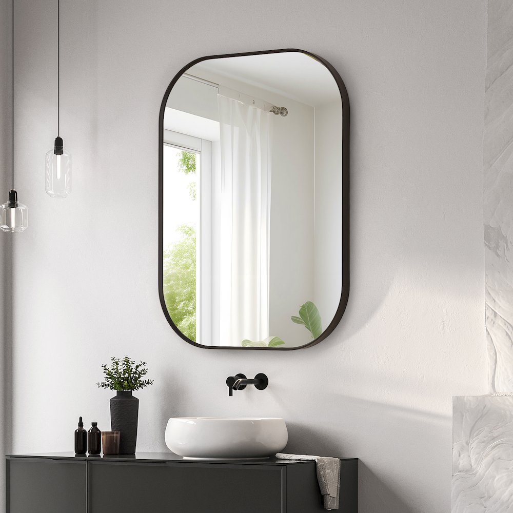 24x32" Rectangular Aluminum Framed in Matte Black Modern Bathroom Wall Mirror. Picture 3