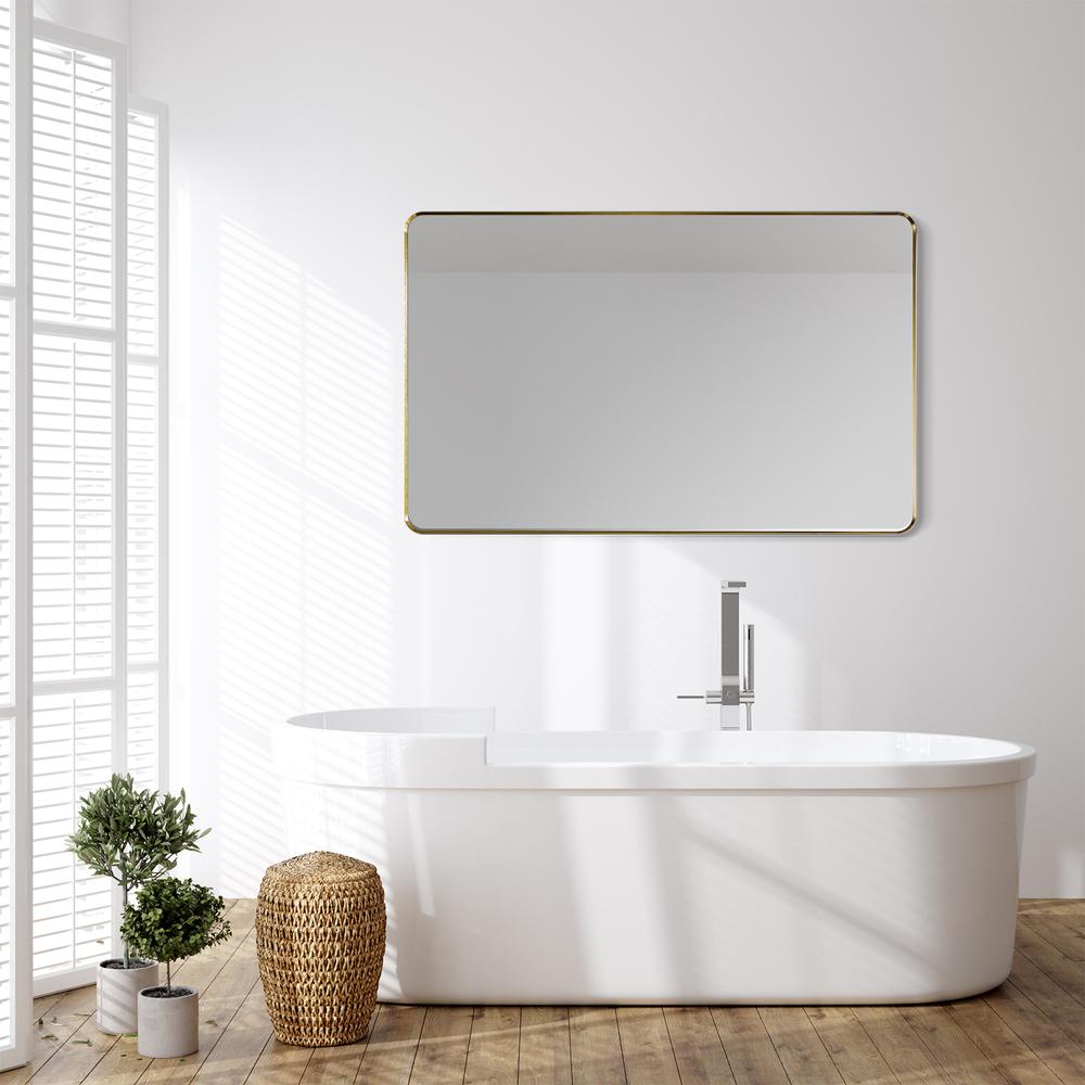 Nettuno 48" Rectangle Bathroom/Vanity Brushed Gold Aluminum Framed Wall Mirror. Picture 13