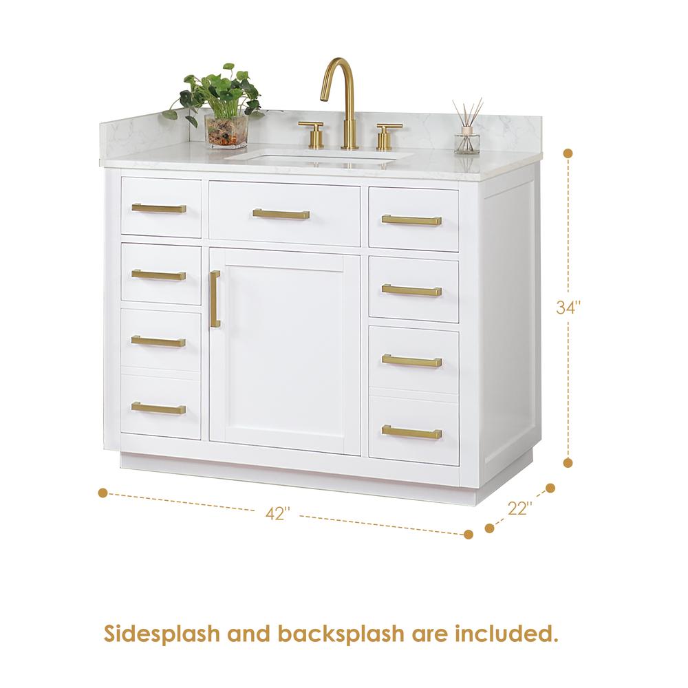 42" Single Bathroom Vanity in White with Mirror. Picture 3