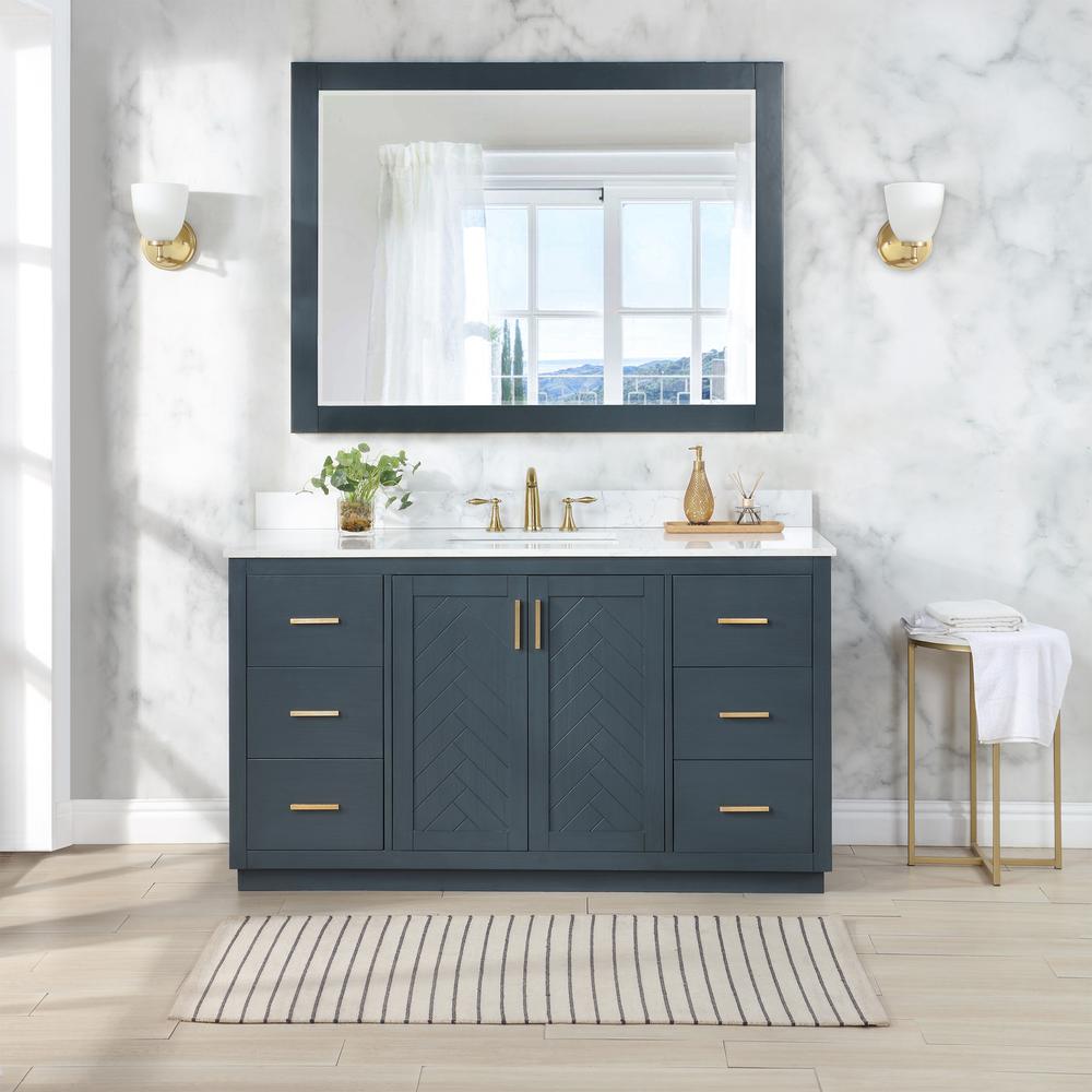 60" Single Bathroom Vanity Set in Classic Blue with Mirror. Picture 4