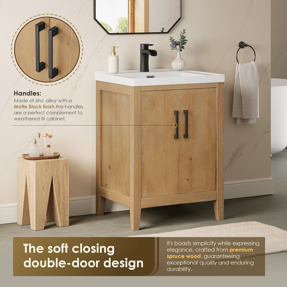 24" Single Bathroom Vanity in with White Ceramic Intergated Sink with Mirror. Picture 5