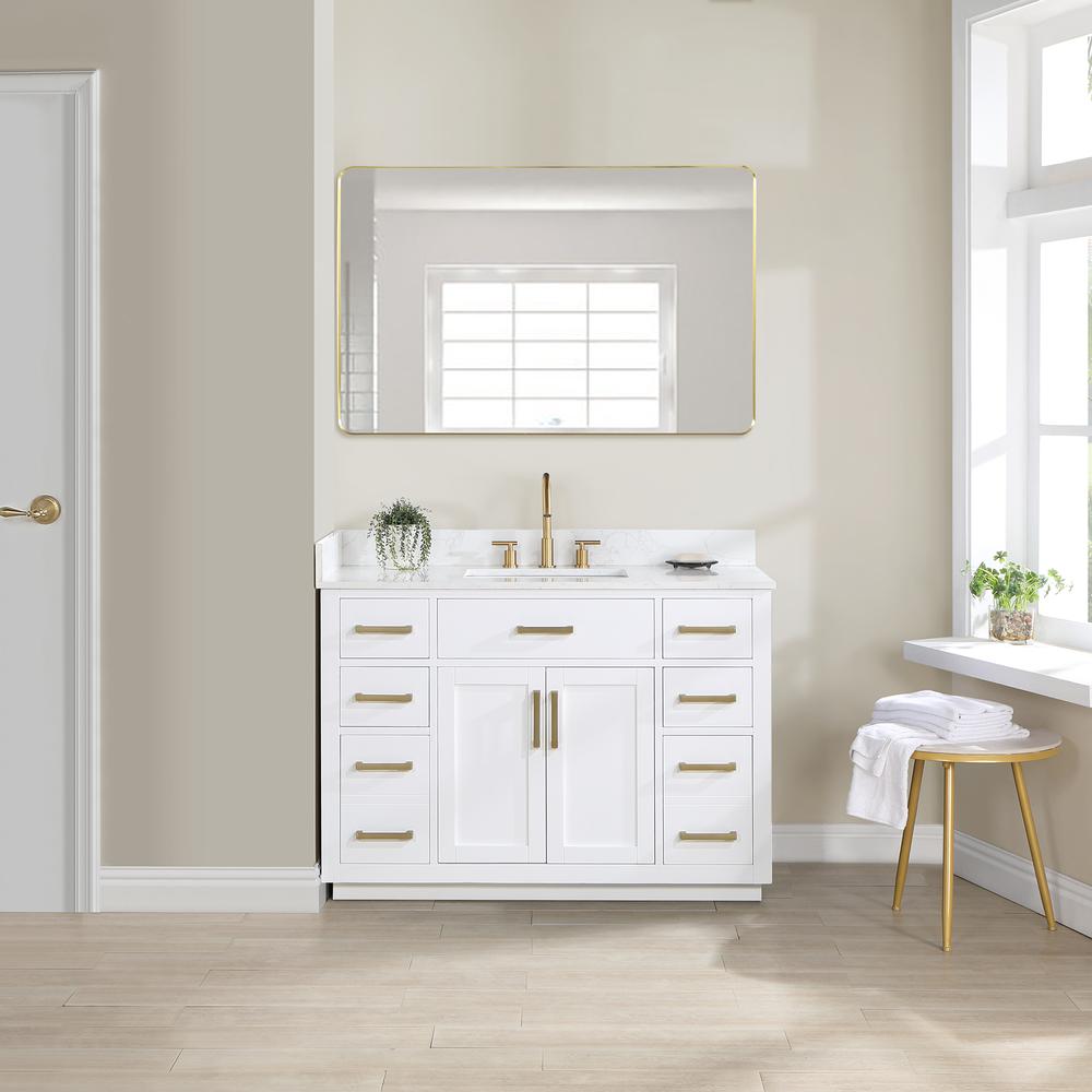 48" Single Bathroom Vanity in White with Mirror. Picture 4