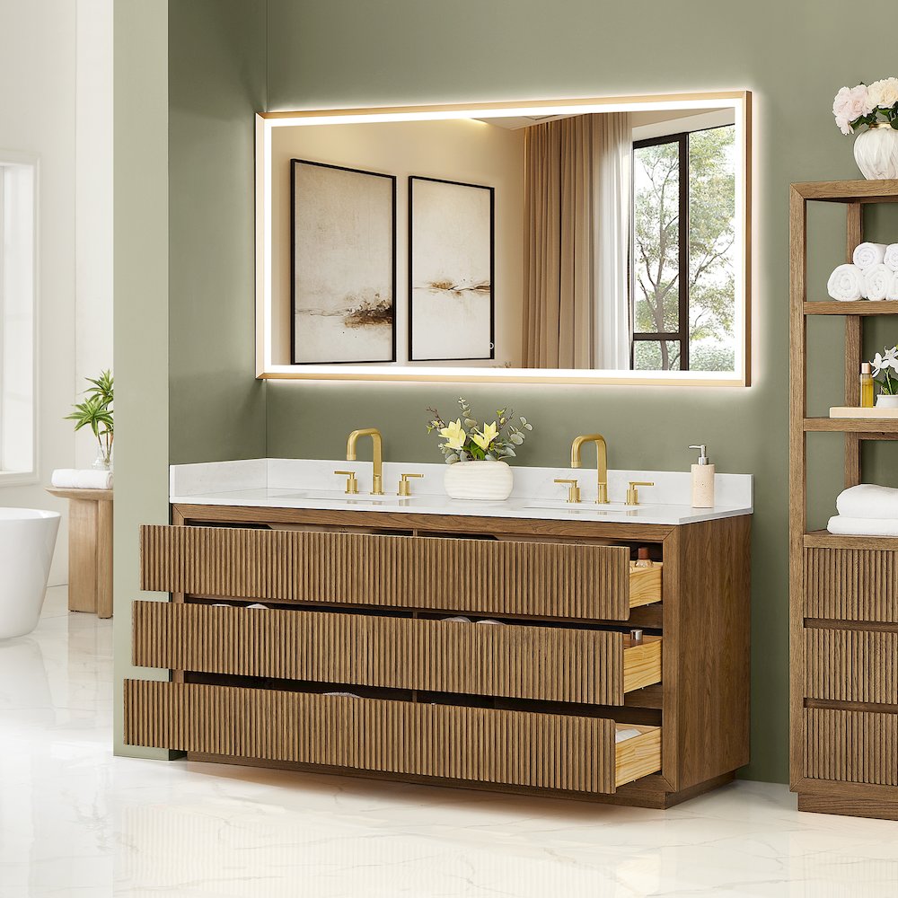 Navan 72" Double Bathroom Vanity in Weathered Brown. Picture 5
