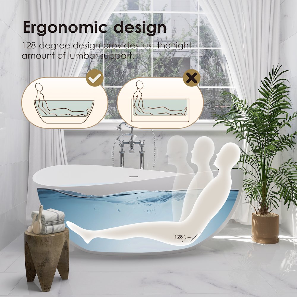 63" x 39" Solid Surface Soaking Bathtub and Integrated Overflow. Picture 13