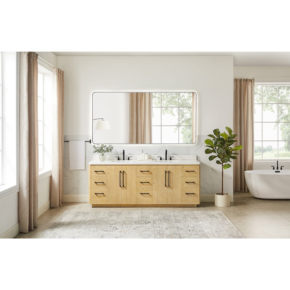 84" Double Bathroom Vanity in Nature Brown with Grain White. Picture 14