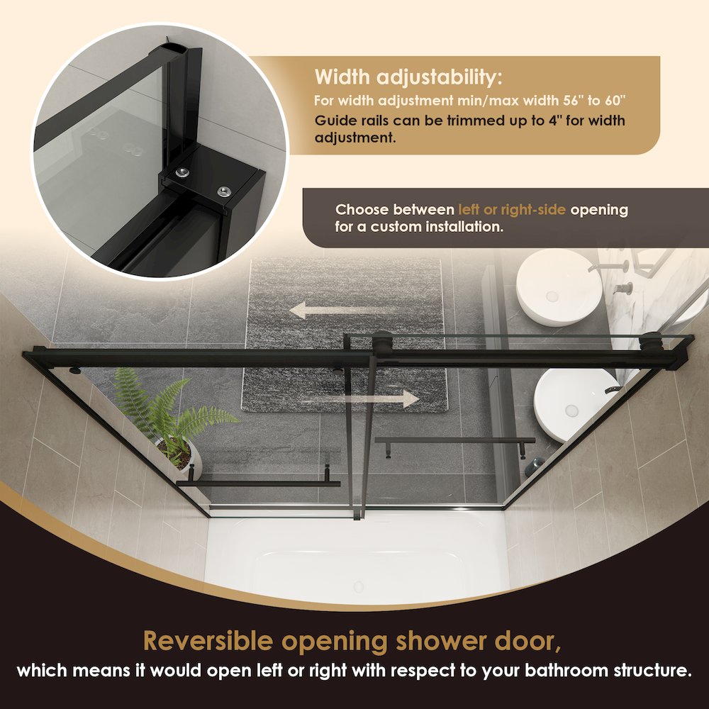 Frameless Exposed Roller Tub Door in Matte Black with Clear Glass. Picture 10