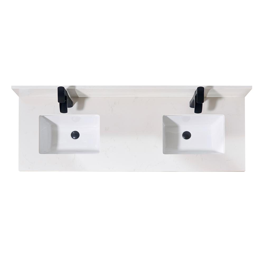 61 in. Composite Stone Vanity Top in Milano White with White Sink. Picture 3
