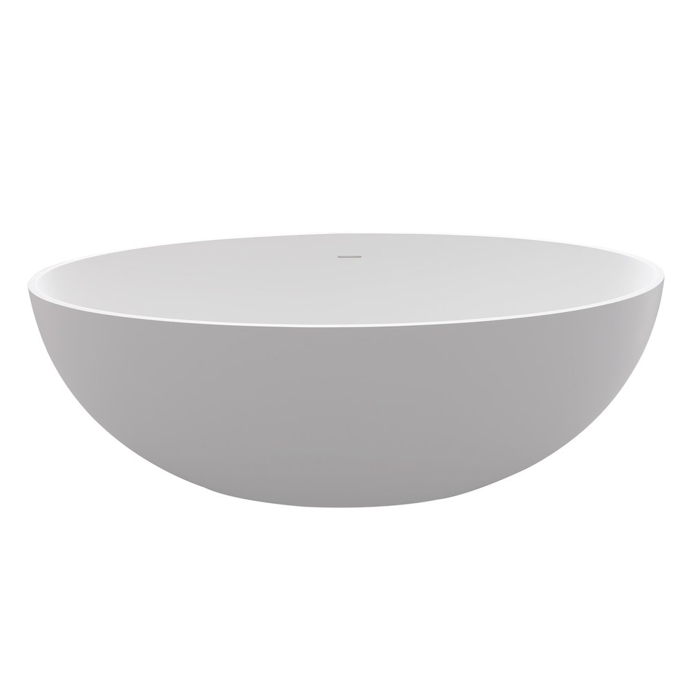 67" x 39" Solid Surface Soaking Bathtub in Matte White and Integrated Overflow. Picture 2