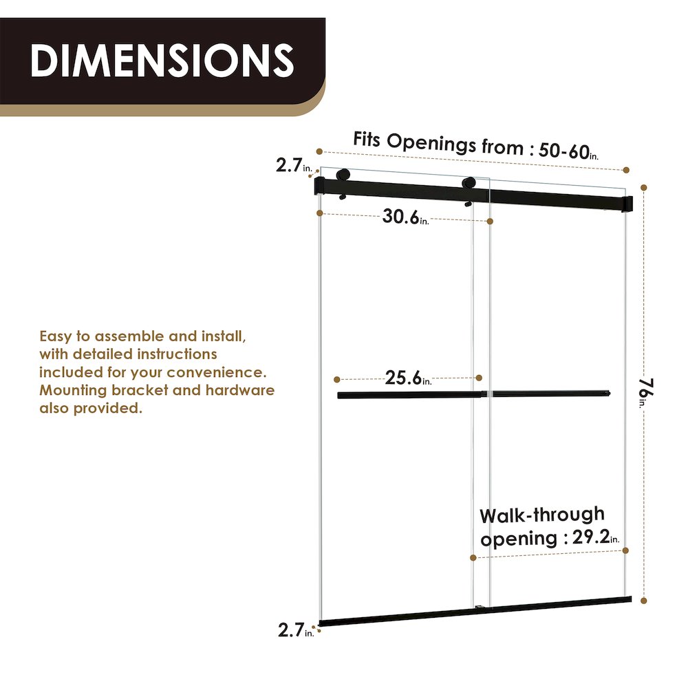 By Pass Frameless Shower Door in Matte Black with Clear Glass. Picture 14