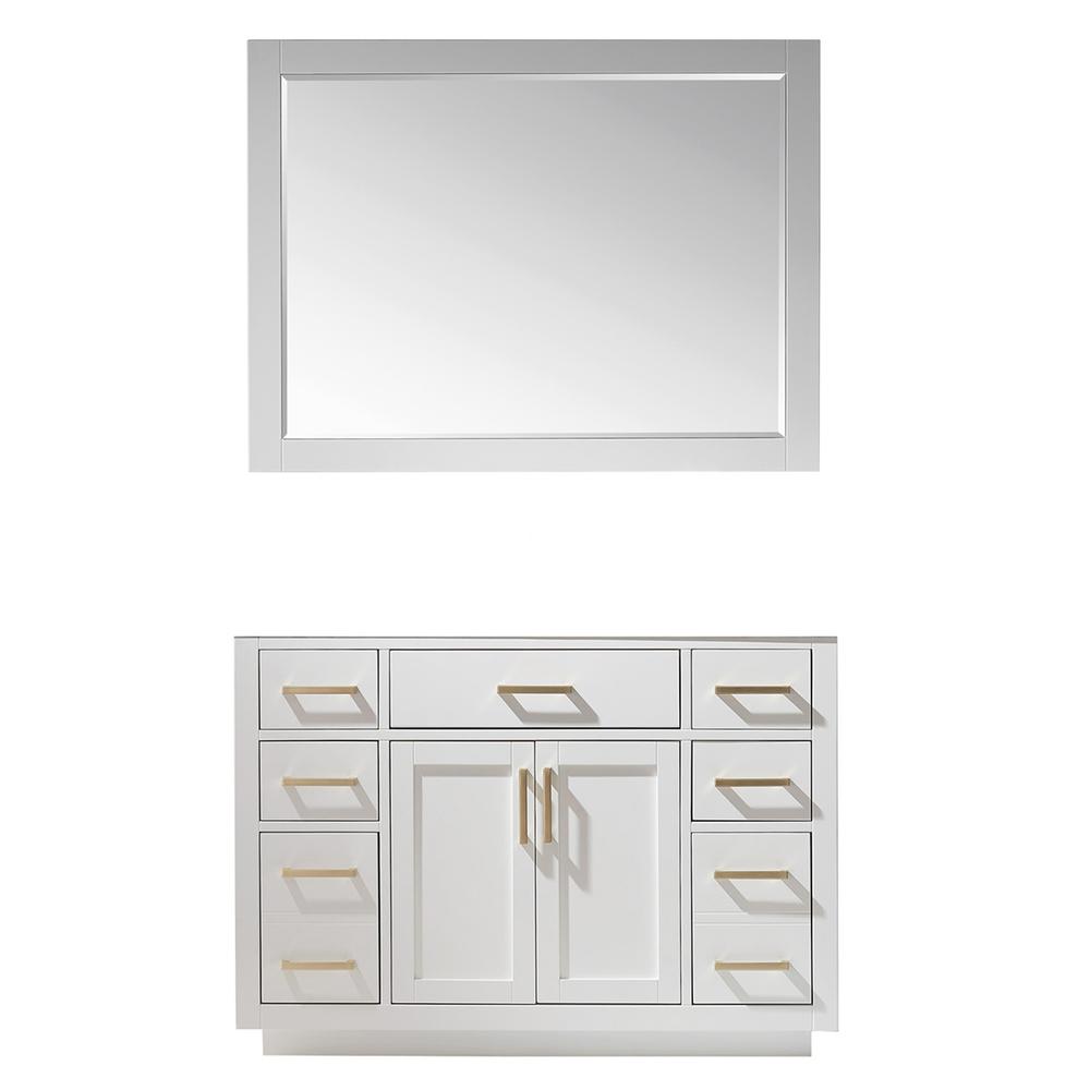 48" Single Bathroom Vanity Cabinet Only in White and Mirror, without Countertop. Picture 1