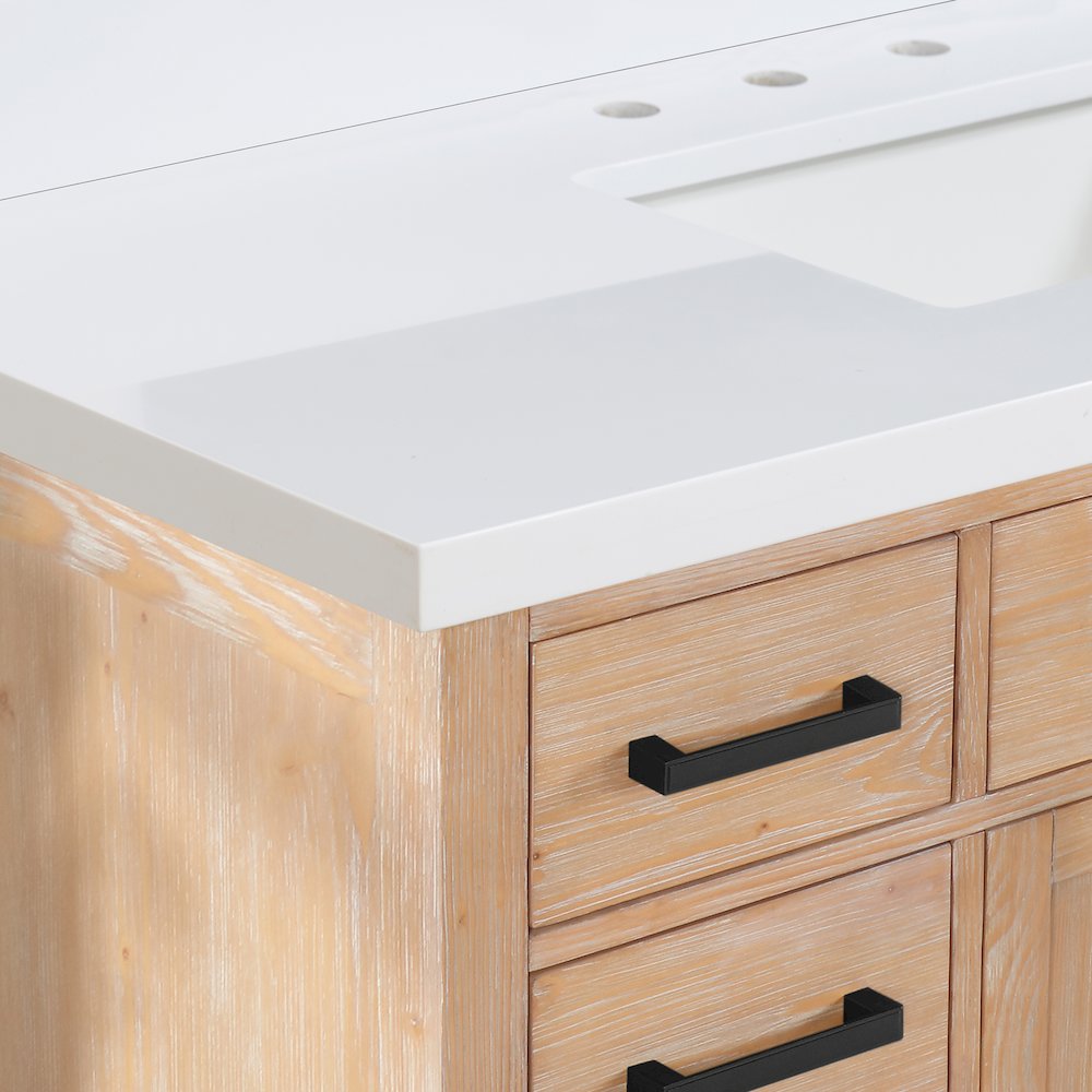 Caorle 84. in Engineered Stone Vanity Top in Snow White with White Sink. Picture 6