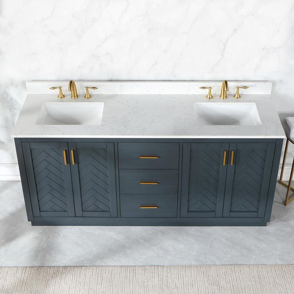 72" Double Bathroom Vanity Set in Classic Blue without Mirror. Picture 9