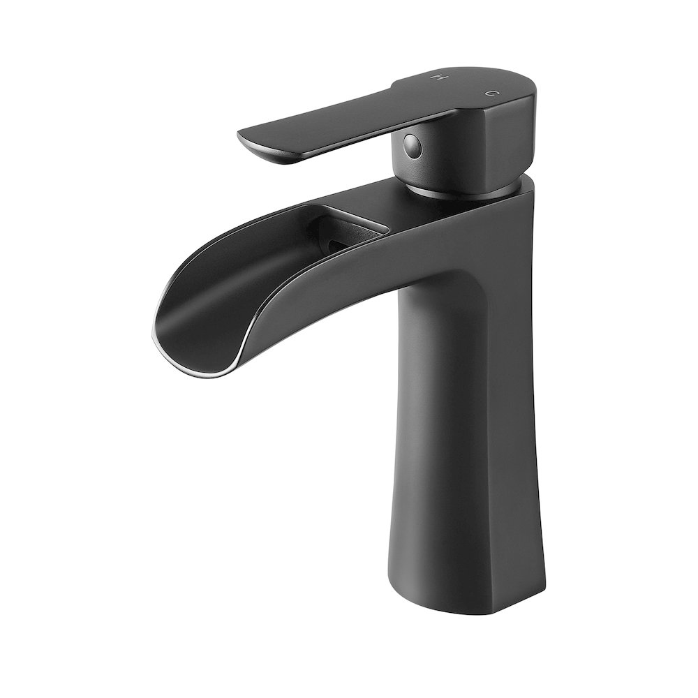 Single Hole Single-Handle Waterfall Bathroom Faucet in Matte Black. Picture 1