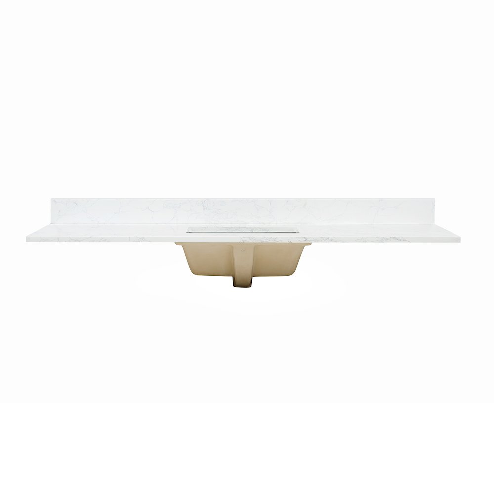 Ceres 61. in Engineered Stone Vanity Top in Grain White with Single White Sink. Picture 2