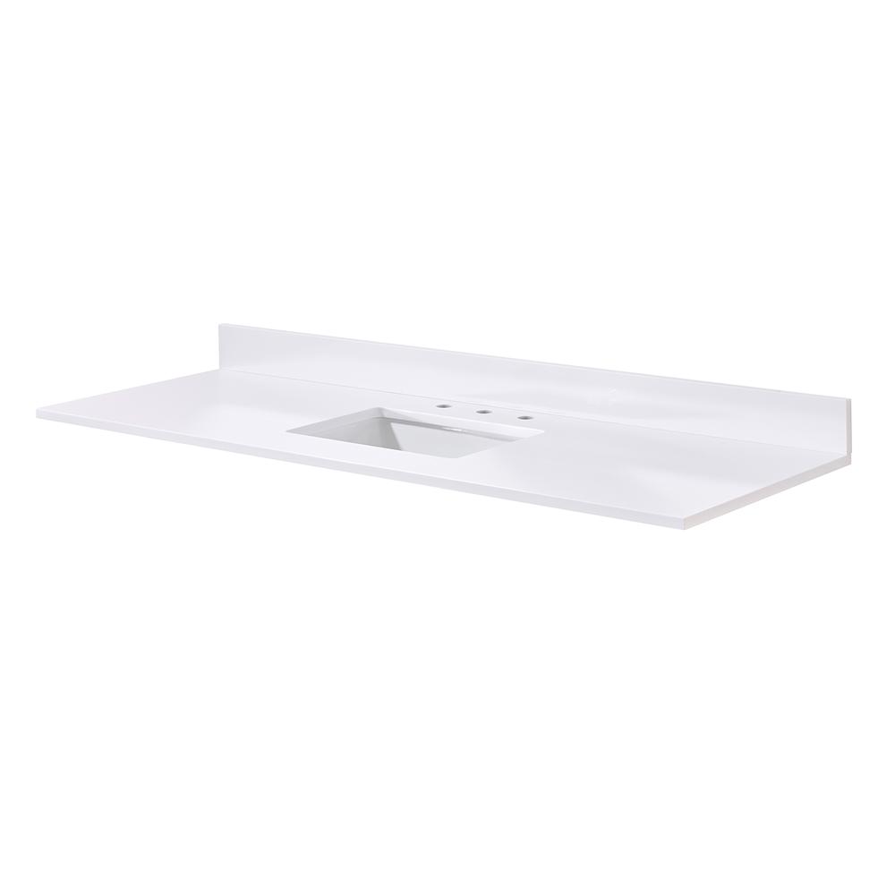 61. in Composite Stone Vanity Top in Snow White with Single White Sink. Picture 2