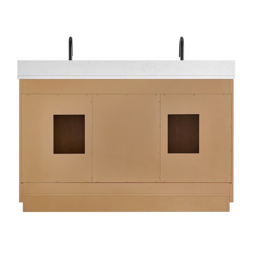 54" Double Bathroom Vanity in Light Brown with Grain White. Picture 11
