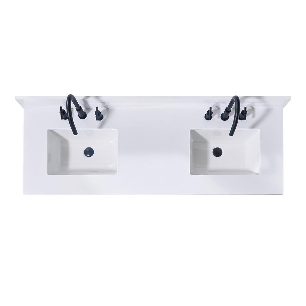 61. in Composite Stone Vanity Top in Snow White with Double White Sink. Picture 1