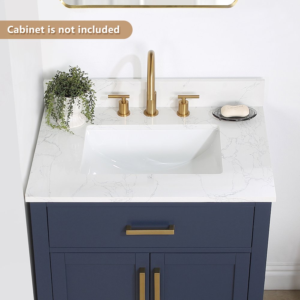 Ceres 31. in Engineered Stone Vanity Top in Grain White with Single White Sink. Picture 4