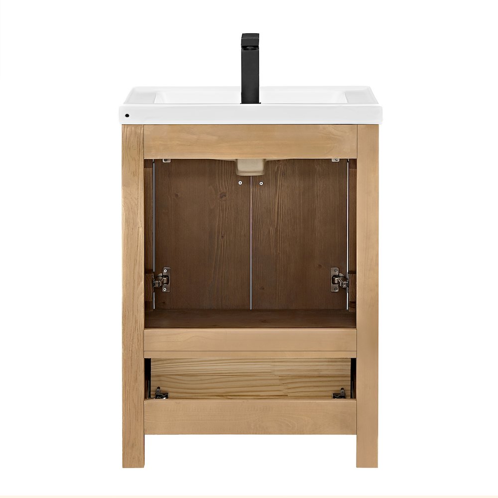 Single Bathroom Vanity in Light Brown White Ceramic Drop-in Sink. Picture 12