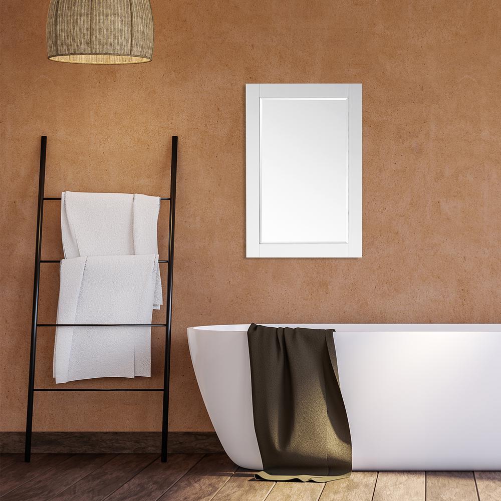 24" Rectangular Bathroom Wood Framed Wall Mirror in White. Picture 8