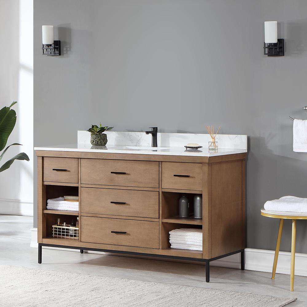 60" Single Bathroom Vanity Set in Brown Pine without Mirror. Picture 4