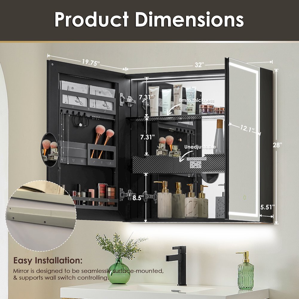 32"x28" Rectangular Frameless Surface-Mount Medicine Cabinet. Picture 17