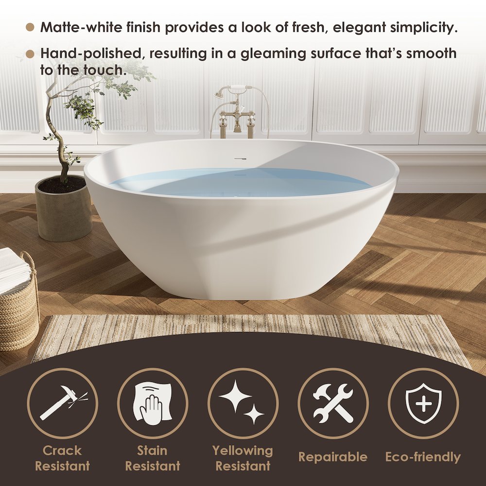 55" x 30" Solid Surface Soaking Bathtub and Integrated Overflow. Picture 15