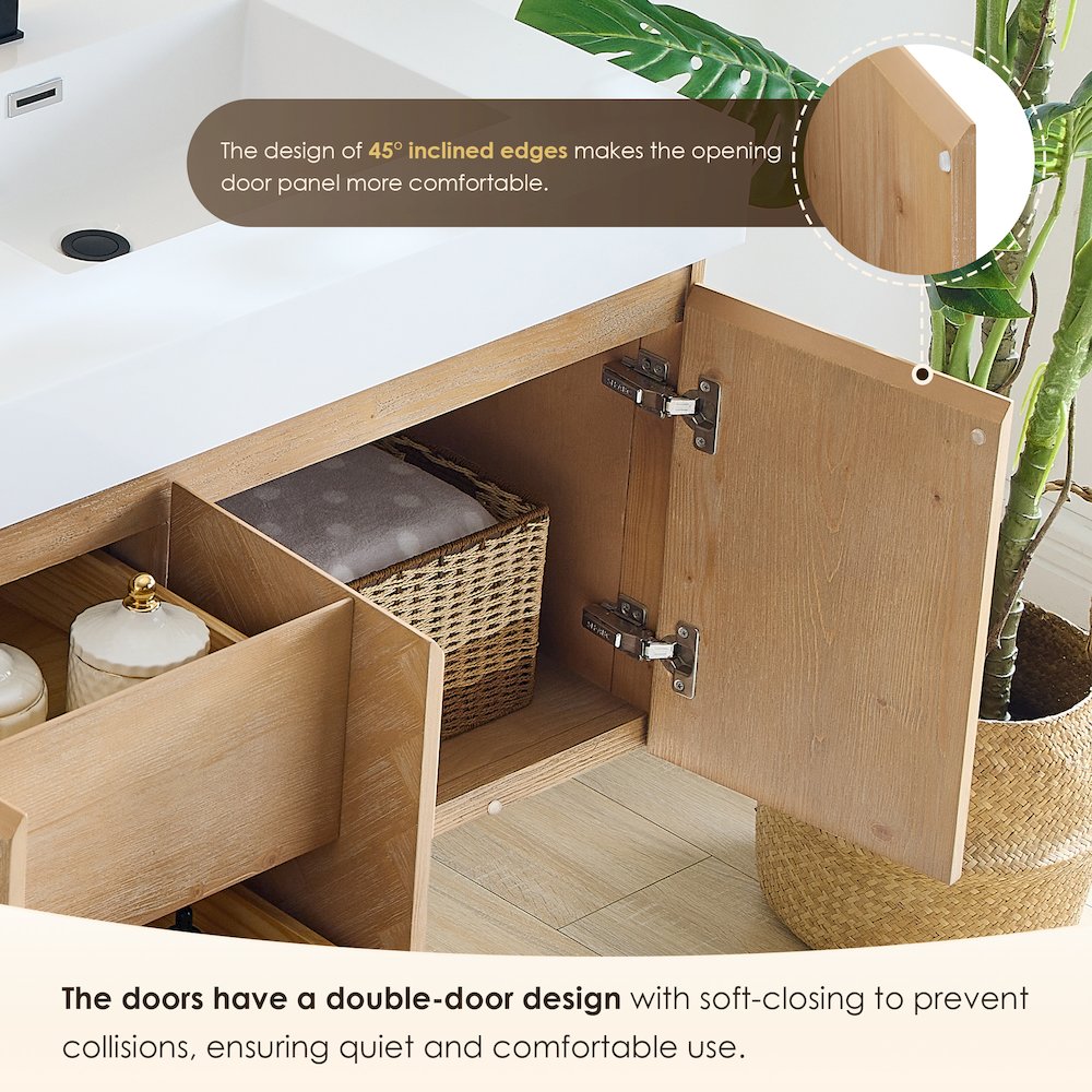 Double Bathroom Vanity in Light Brown White Artificial Drop-in Sink. Picture 8