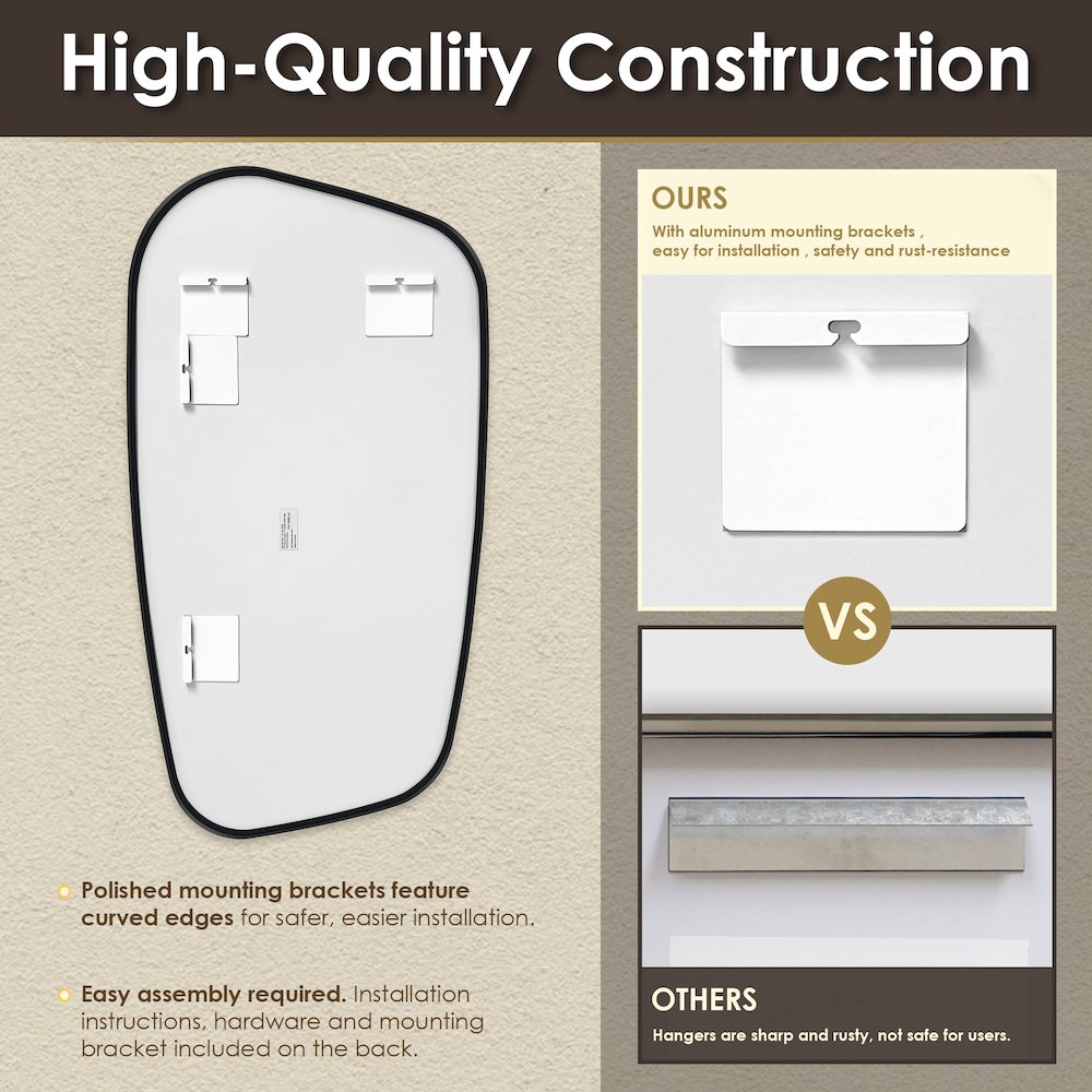 26"x48" Novelty Aluminum Framed in Matte Black Modern Bathroom Wall Mirror. Picture 10